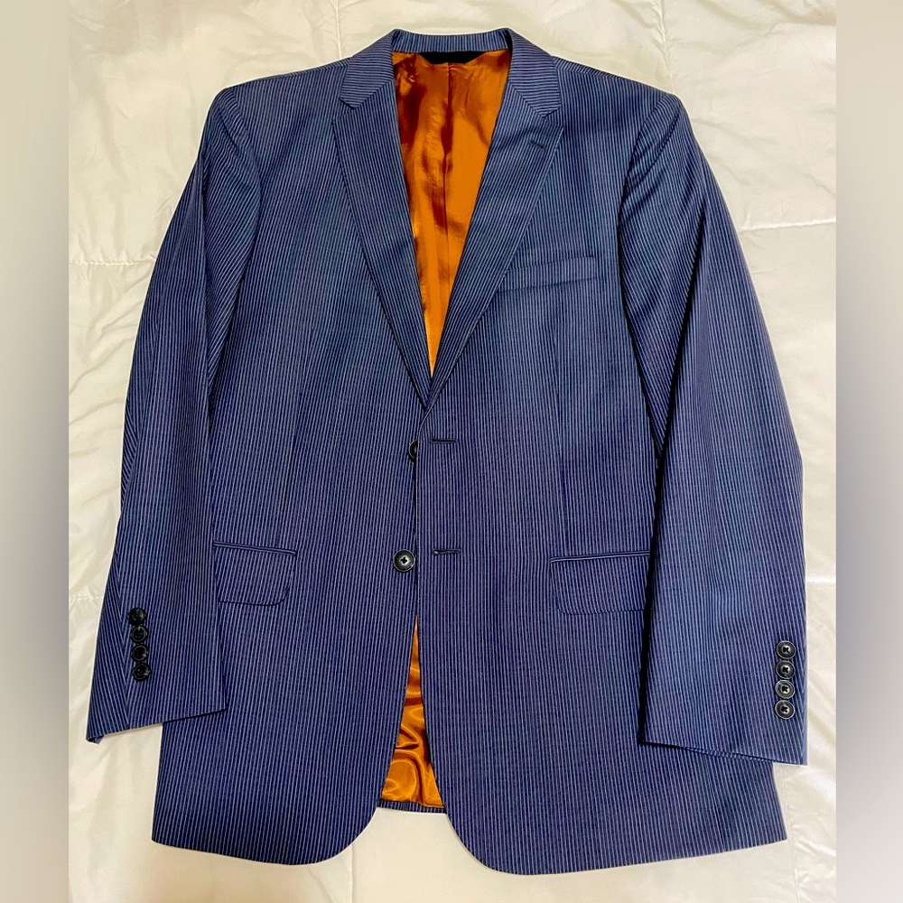 Pinstriped Blue Two Piece Suit - 40R Jacket, 34R Pants - Jos. A. Banks